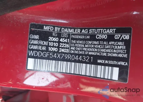 2009 Mercedes-Benz C 300 Sport z USA, uszkodzony, nr VIN WDDGF54X79R044321